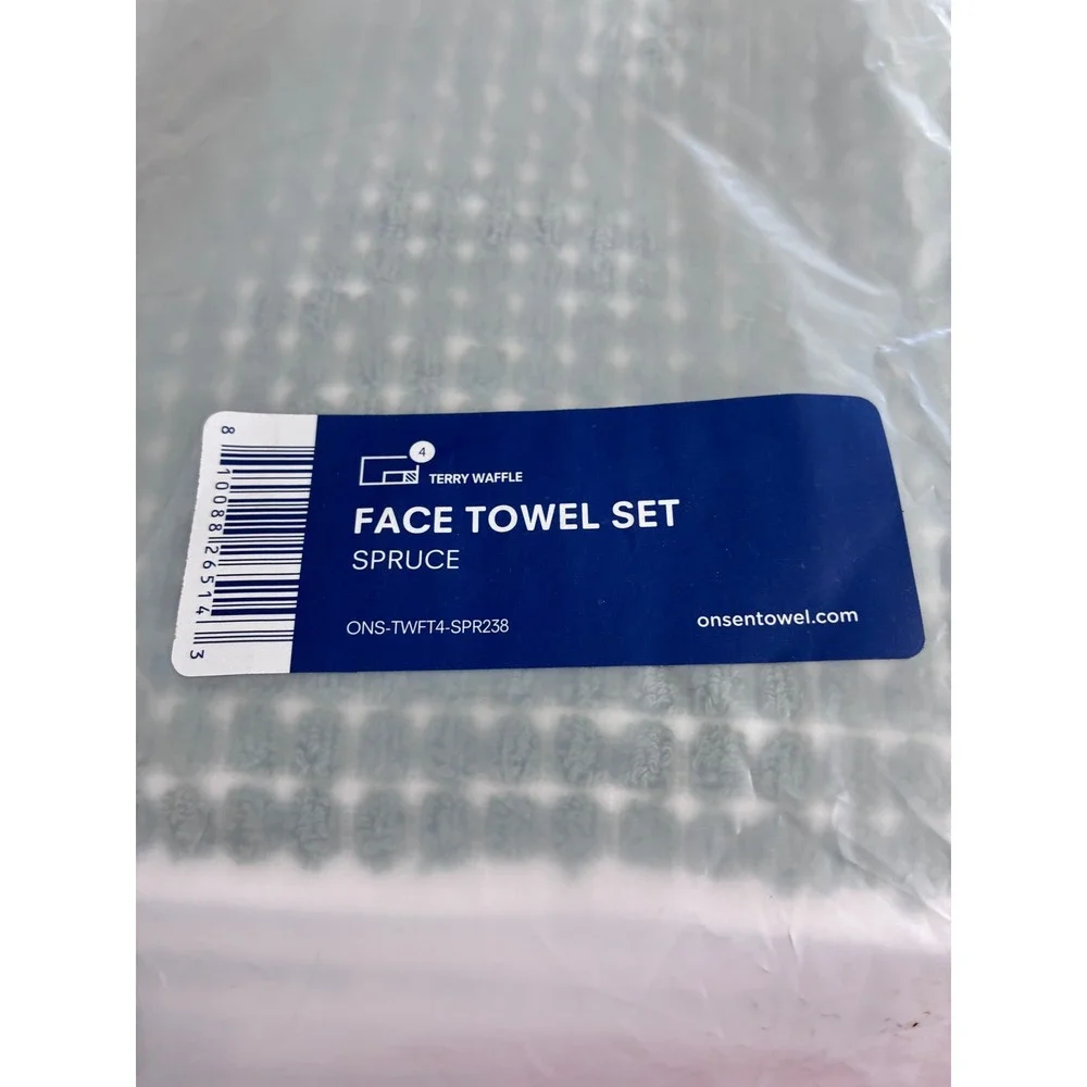 Onsen Terry Waffle Face Towel Set of 4 Spruce Green Supima Cotton